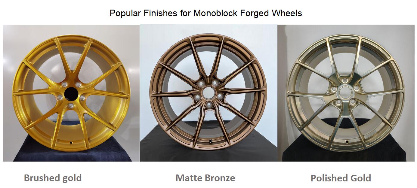 Popular finish options for monoblock forged wheels Popular finish options for monoblock forged wheels