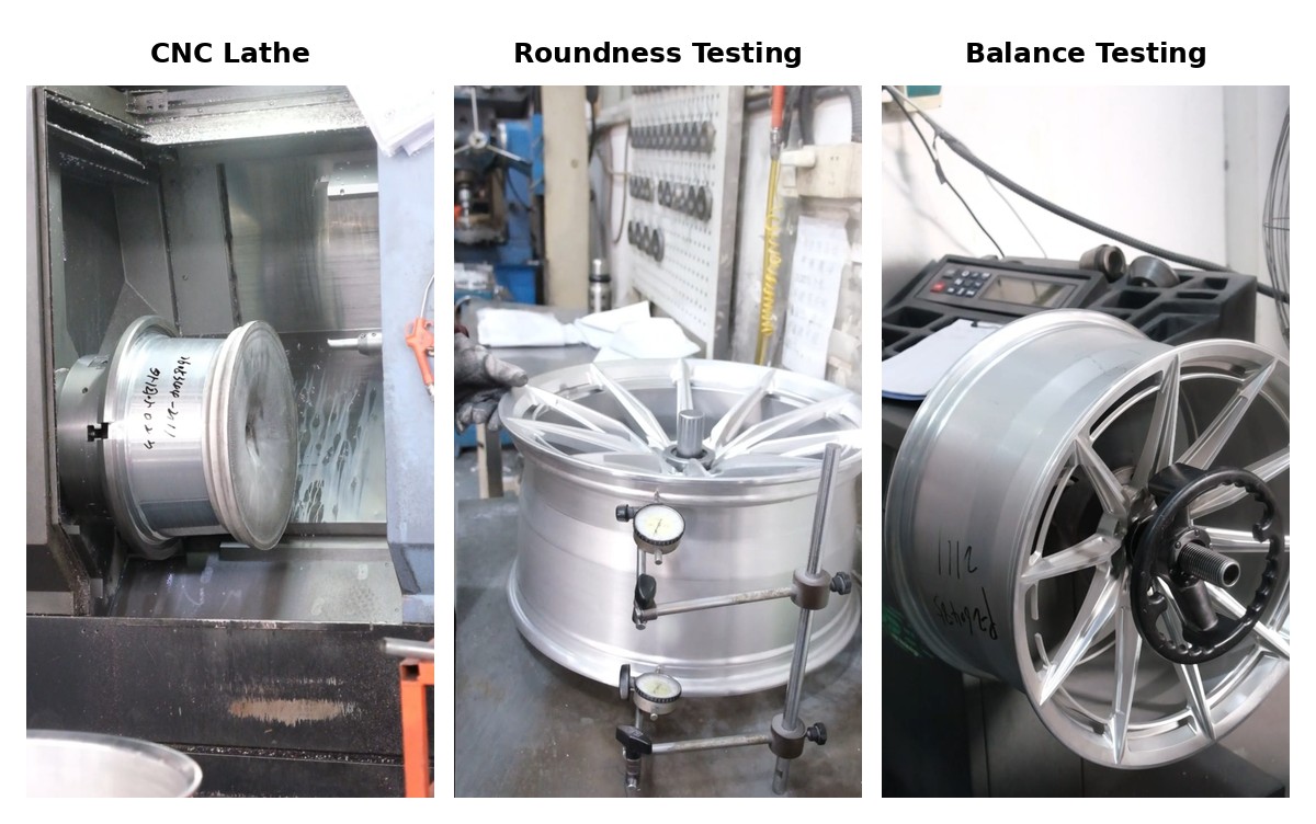 CNC machining roundness testing and balance testing for custom forged wheels CNC machining roundness testing and balance testing for custom forged wheels