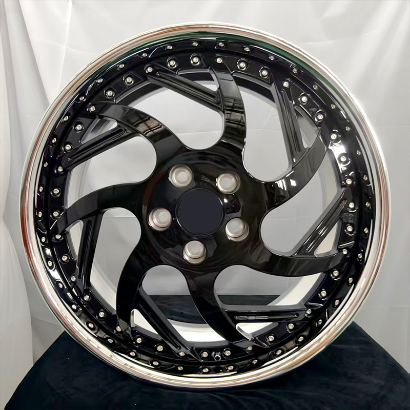 Black multi-spoke forged wheel, front view